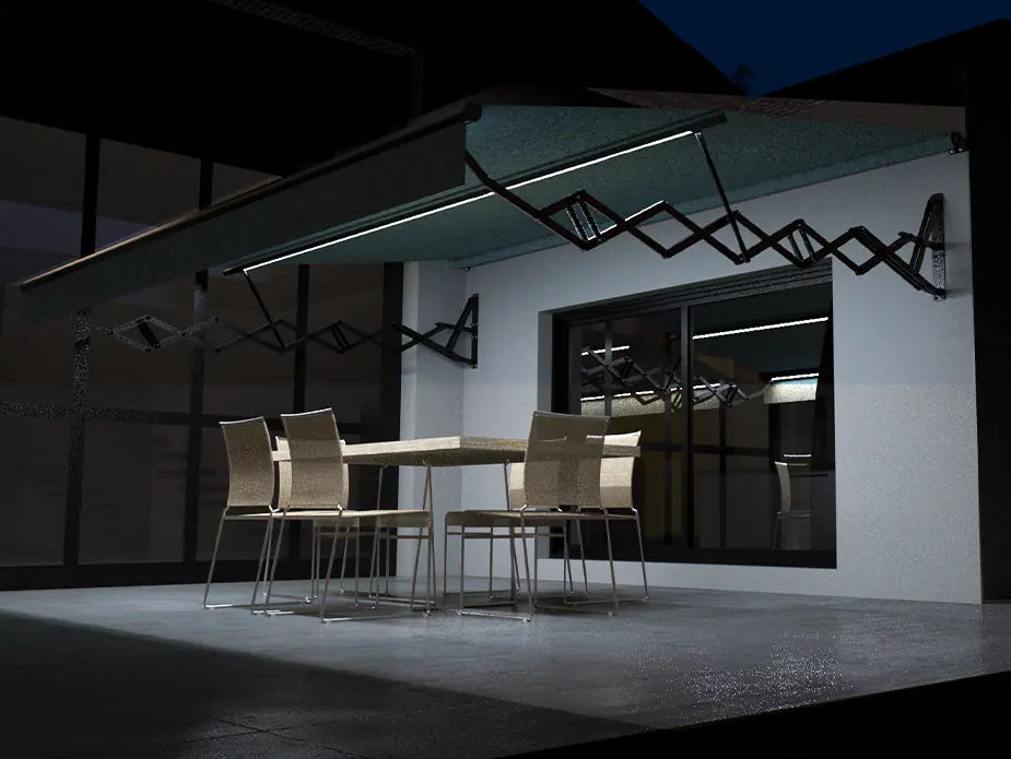 toldo tijera iluminación barras